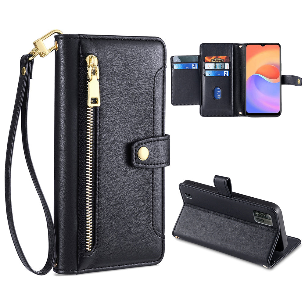 For ZTE Blade A52 Lite 4G Full Protection PU Leather Stand Case Zipper Pocket Card Slots Flip Phone Cover with Wrist Strap and Shoulder Strap For ZTE Blade A52 Lite 4G Full Protection PU Leather Stand Case Zipper Pocket Card Slots Flip Phone Cover with Wrist Strap and Shoulder Strap